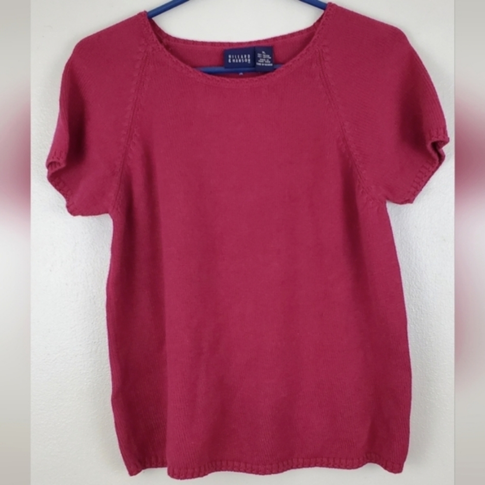 Hillard & Hanson Maroon Knit Top Short Sleeve Ribbed Trim Size XL